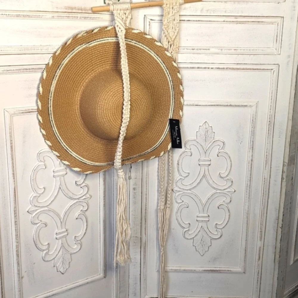Boho Hat Storage Macrame Hand Crafted Holds 2 Hats NEW! Wall Hanging